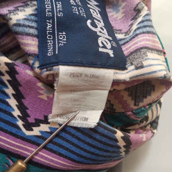 Vintage Large Brushpopper Western Shirt Aztec Geometric Wrangler USA Cowboy Cut - Picture 8 of 8